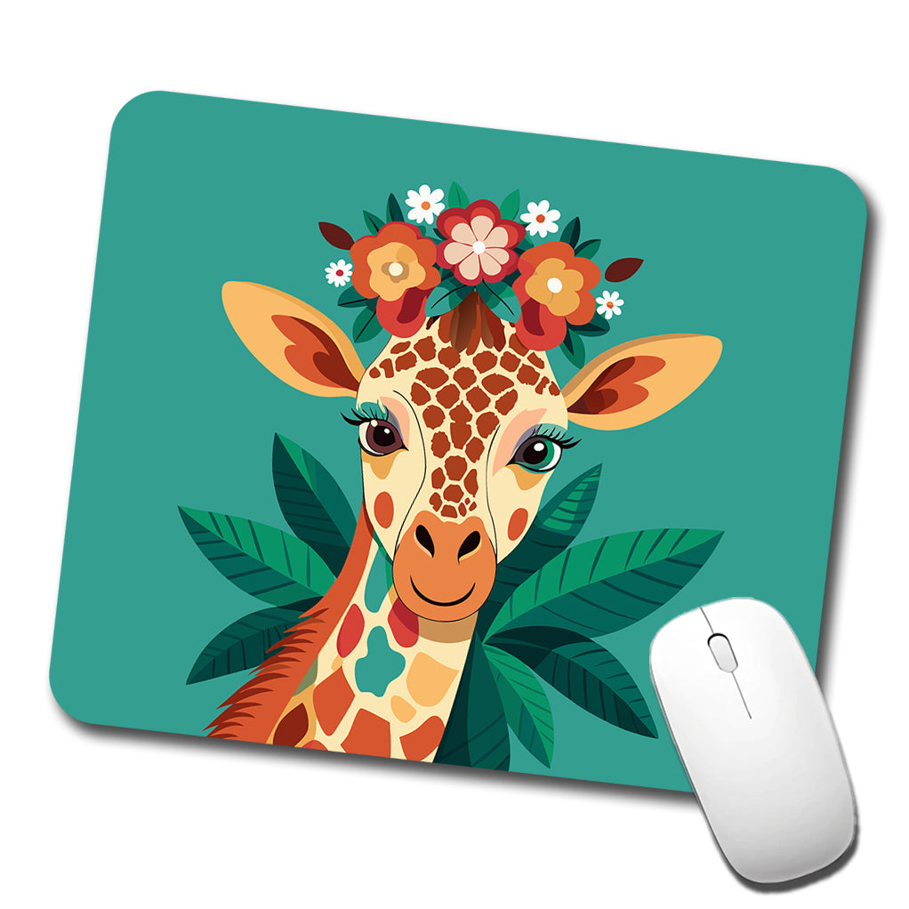 Giraffe Head Floral Flowers Low Profile Mouse Pad Mat