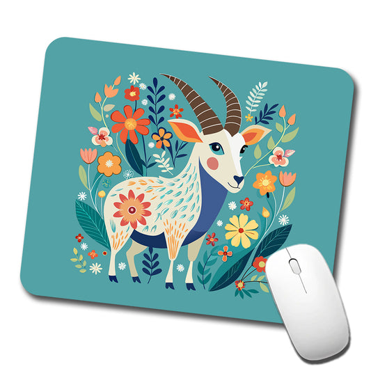 Goat Floral Flowers Low Profile Mouse Pad Mat