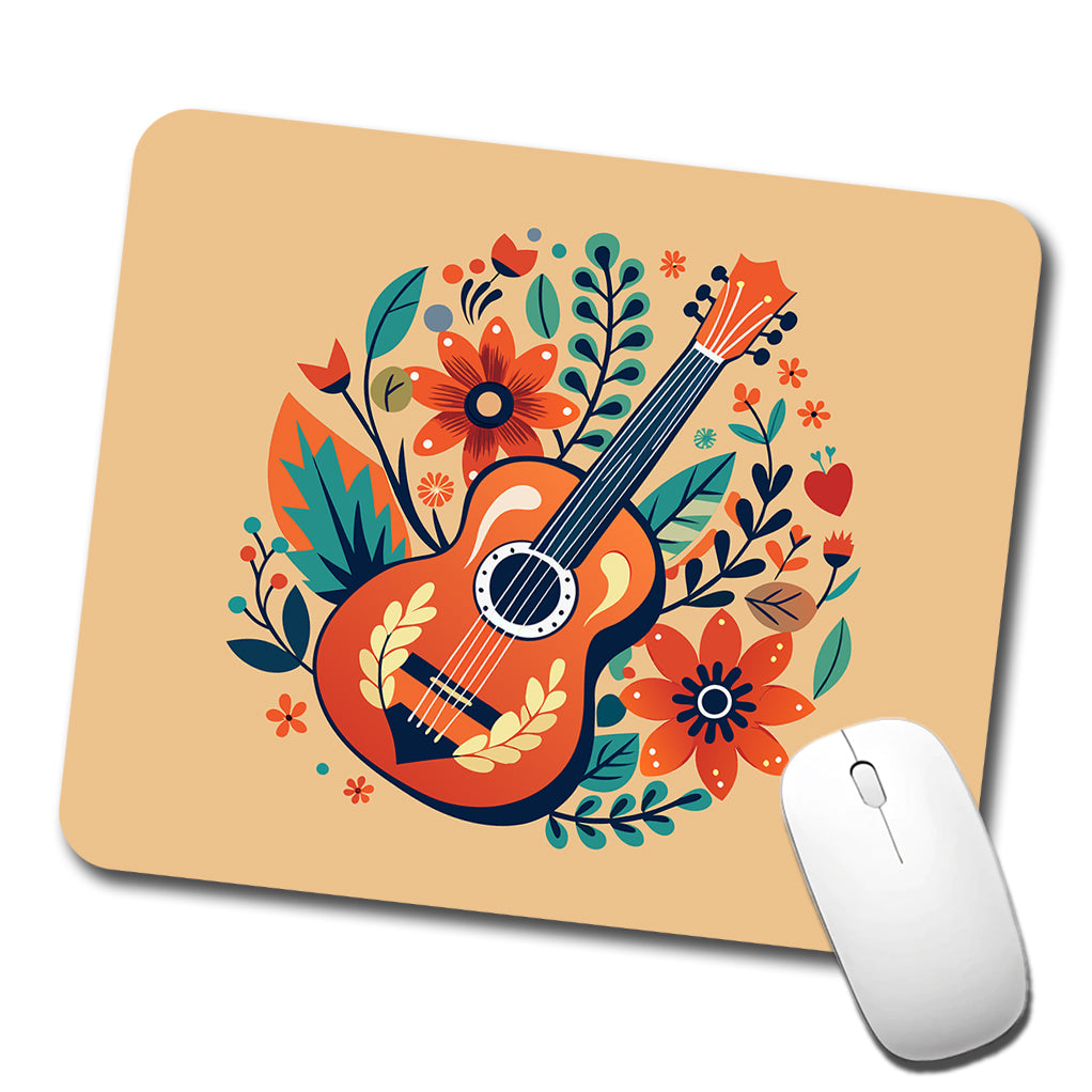 Guitar Music Floral Motif Low Profile Mouse Pad Mat