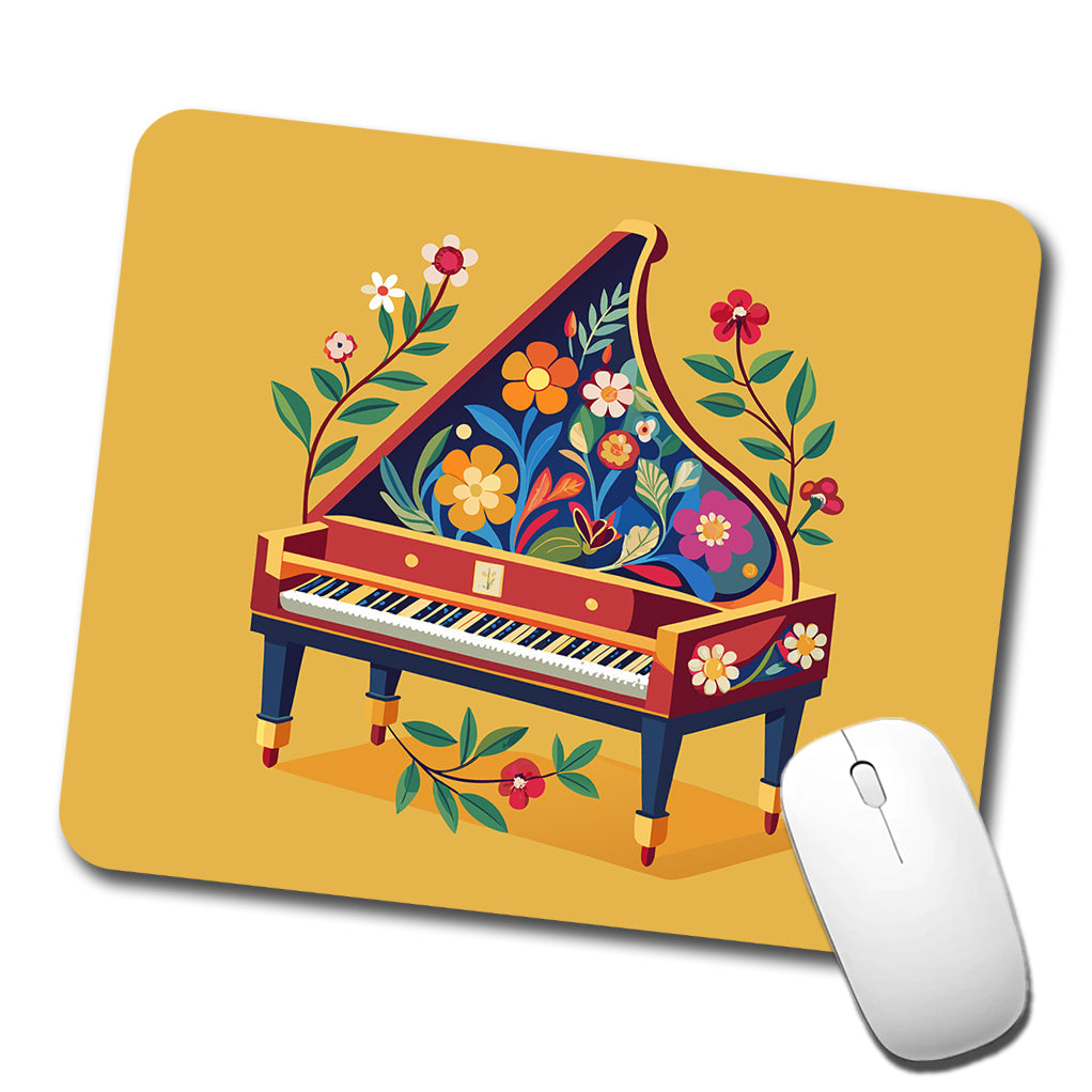 Harpsichord Music Floral Motif Low Profile Mouse Pad Mat