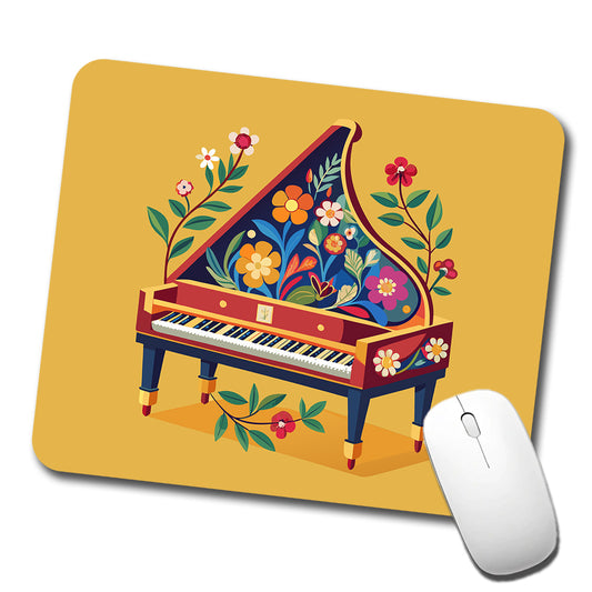 Harpsichord Music Floral Motif Low Profile Mouse Pad Mat