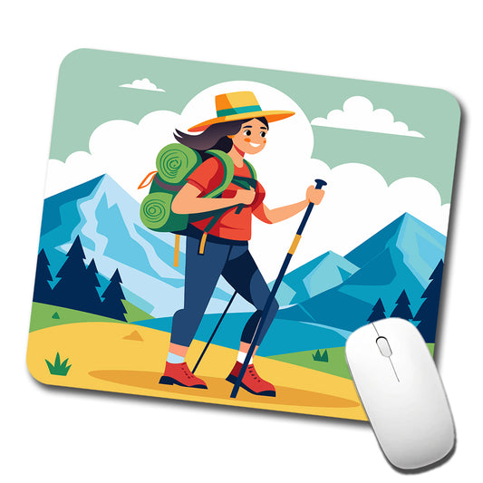 Hiker Hiking Backpacking Woman Low Profile Mouse Pad Mat