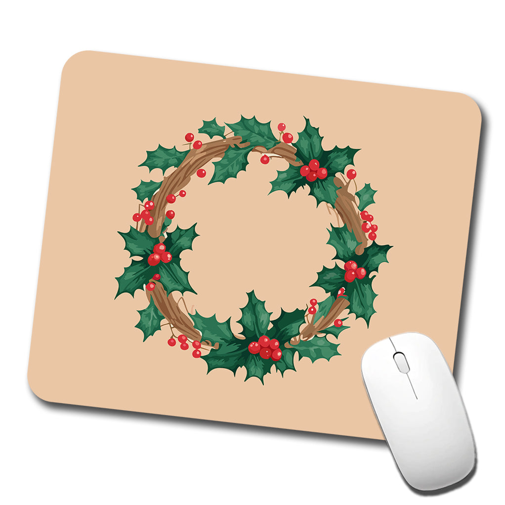 Holly Christmas Wreath Watercolor Low Profile Mouse Pad Mat