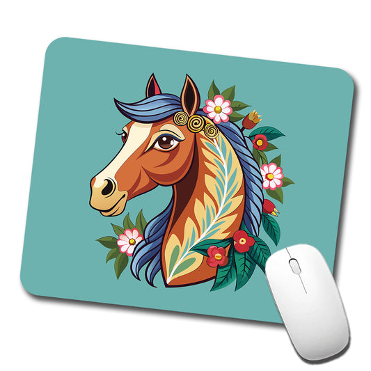Horse Head Floral Flowers Cottagecore Country Western Low Profile Mouse Pad Mat