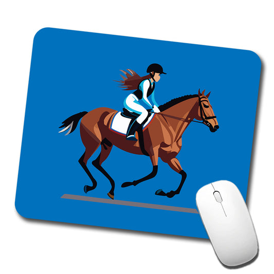 Jockey Riding Horse Racing Woman Low Profile Mouse Pad Mat