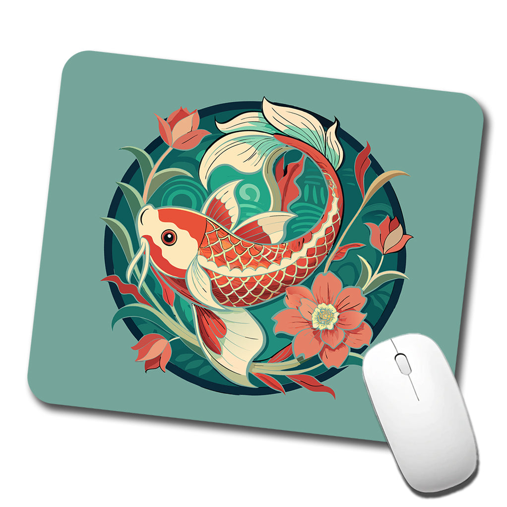 Koi Fish Floral Art Nouveau Flowers Elegant Low Profile Mouse Pad Mat