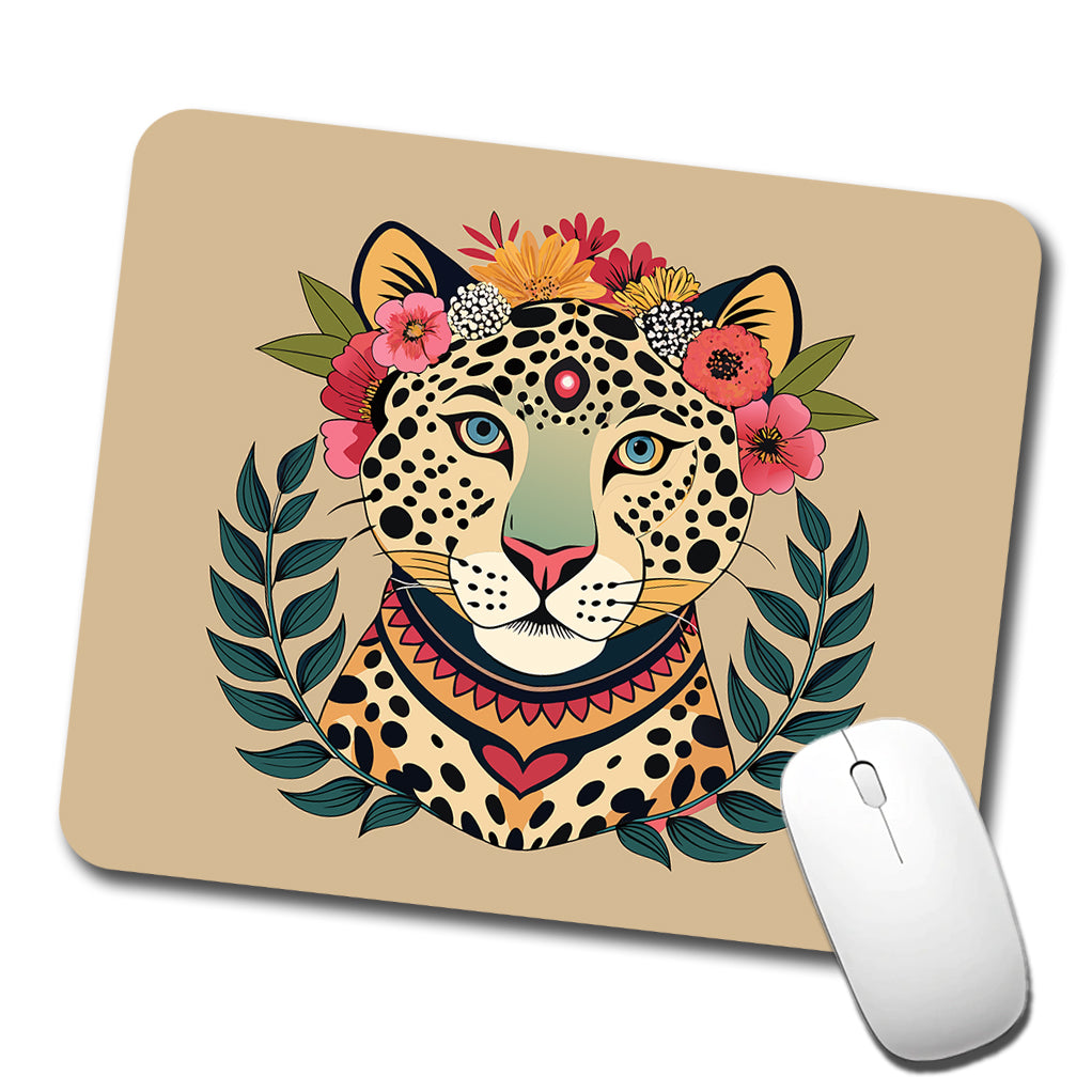 Leopard Head Floral Flowers Low Profile Mouse Pad Mat
