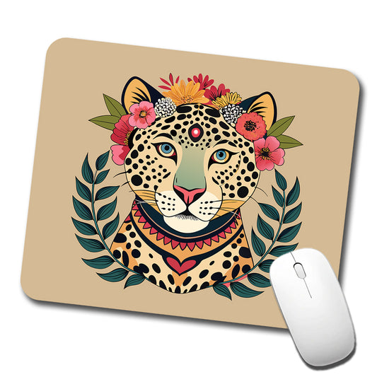 Leopard Head Floral Flowers Low Profile Mouse Pad Mat