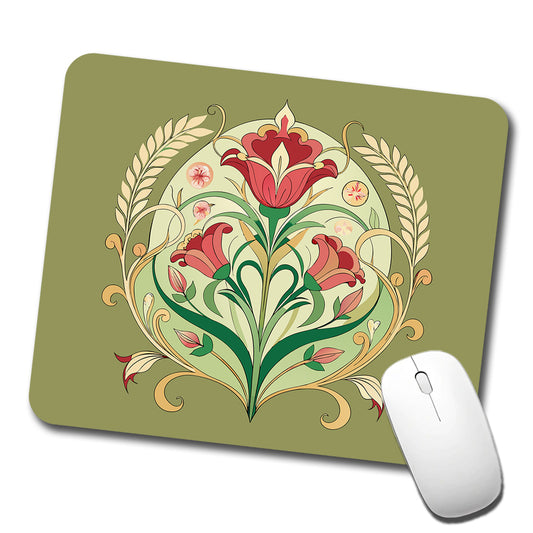 Light Floral Art Nouveau Flowers Elegant Low Profile Mouse Pad Mat