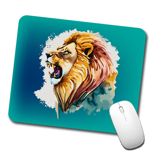 Lion Roaring Male Profile Watercolor Low Profile Mouse Pad Mat