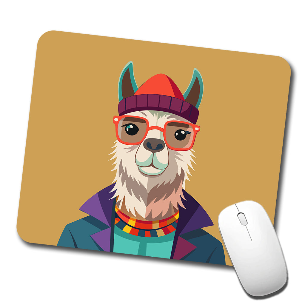 Llama Hipster Funny Wearing Glasses Hat Low Profile Mouse Pad Mat