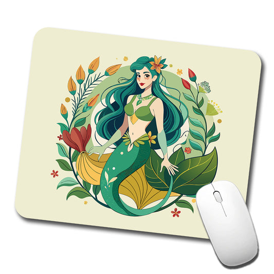 Mermaid Under Sea Botanical Art Nouveau Low Profile Mouse Pad Mat