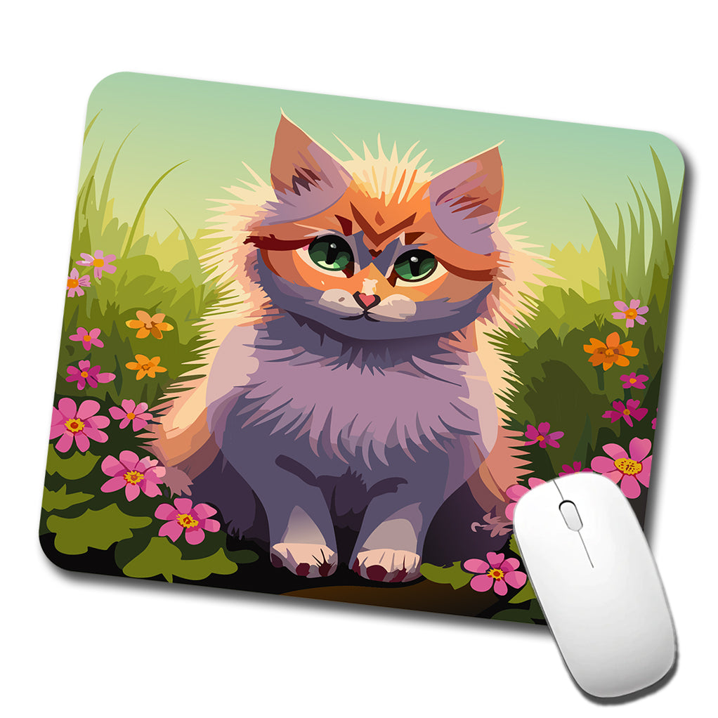 Munchkin Cat in Flower Garden Low Profile Mouse Pad Mat