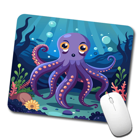 Octopus in Ocean Cute Low Profile Mouse Pad Mat