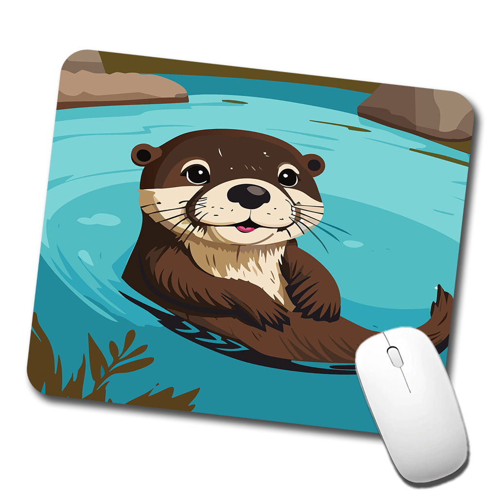 Otter Cute Swimming in Water Low Profile Mouse Pad Mat