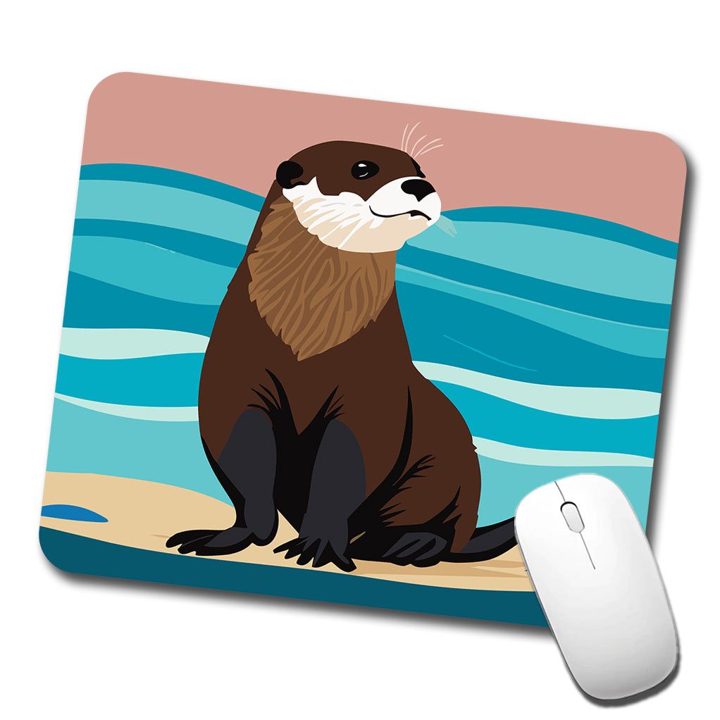 Otter on the Beach Ocean Sea Low Profile Mouse Pad Mat