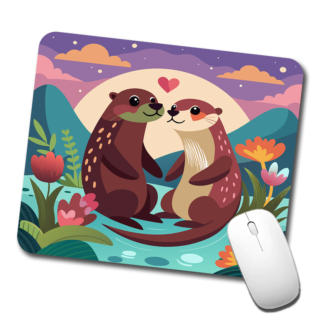 Otters in Love Anniversary Wedding Valentines Day Low Profile Mouse Pad Mat