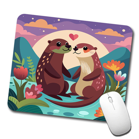 Otters in Love Anniversary Wedding Valentines Day Low Profile Mouse Pad Mat