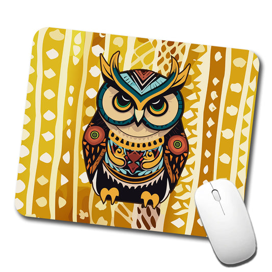 Owl Tribal Colorful Bird Low Profile Mouse Pad Mat