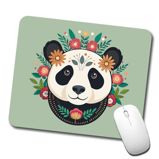 Panda Head Floral Flowers Low Profile Mouse Pad Mat