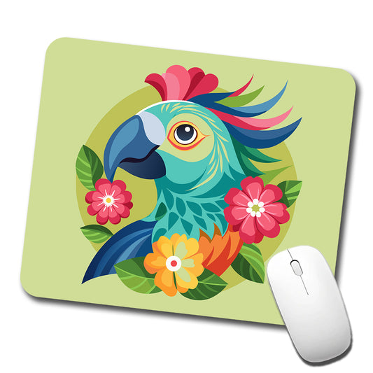 Parrot Bird Floral Flowers Low Profile Mouse Pad Mat