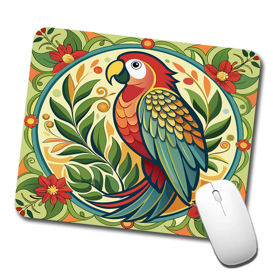 Parrot Floral Art Nouveau Flowers Elegant Low Profile Mouse Pad Mat