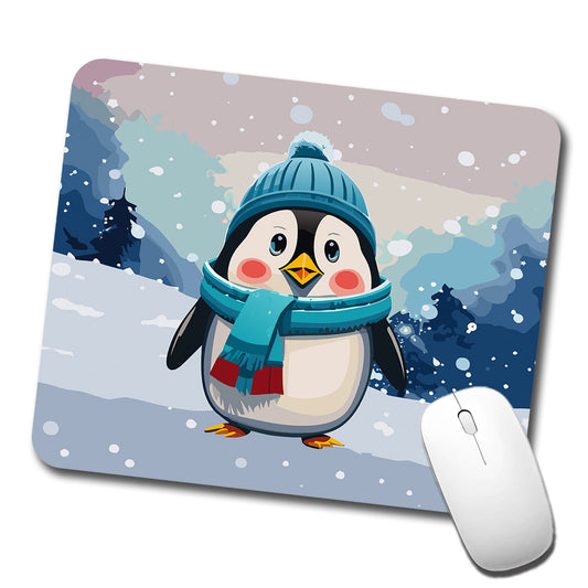 Penguin Winter Wearing Hat Scarf Cute Low Profile Mouse Pad Mat