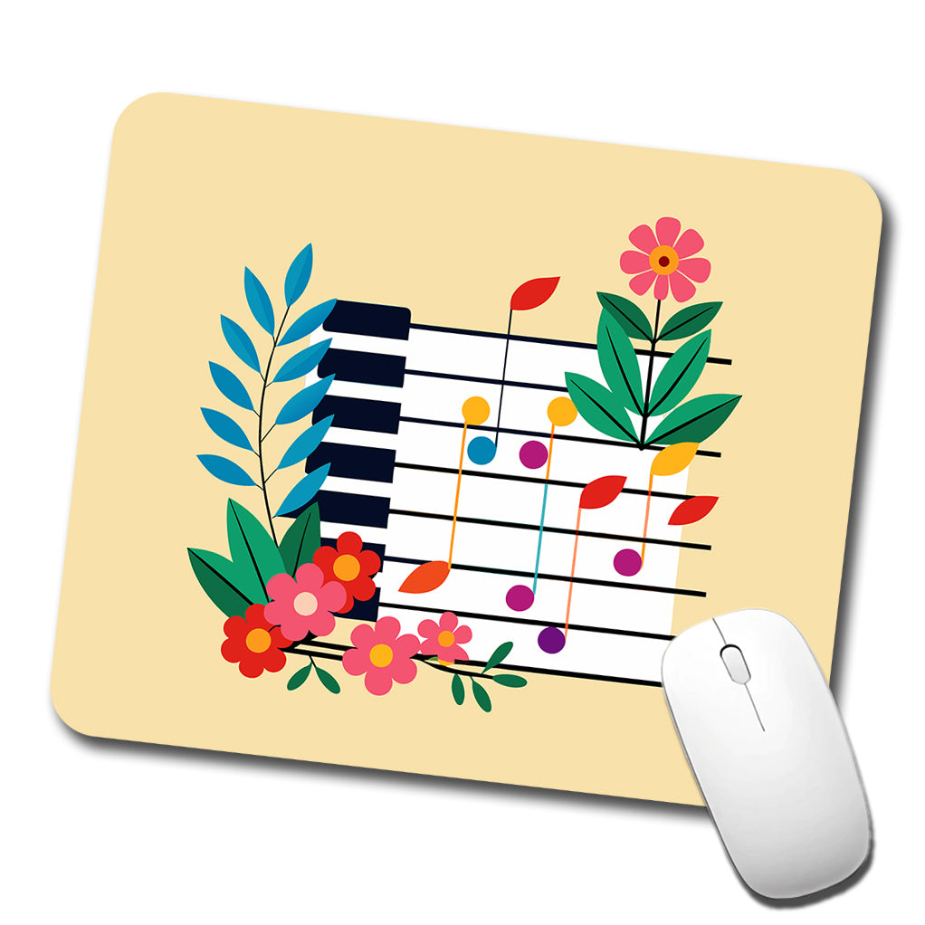 Piano Music Floral Motif Low Profile Mouse Pad Mat