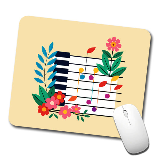 Piano Music Floral Motif Low Profile Mouse Pad Mat