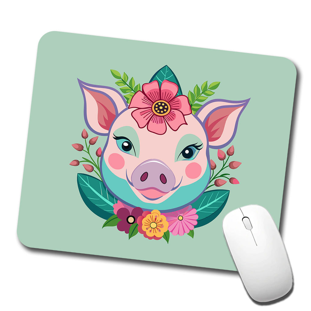 Pig Head Floral Flowers Low Profile Mouse Pad Mat