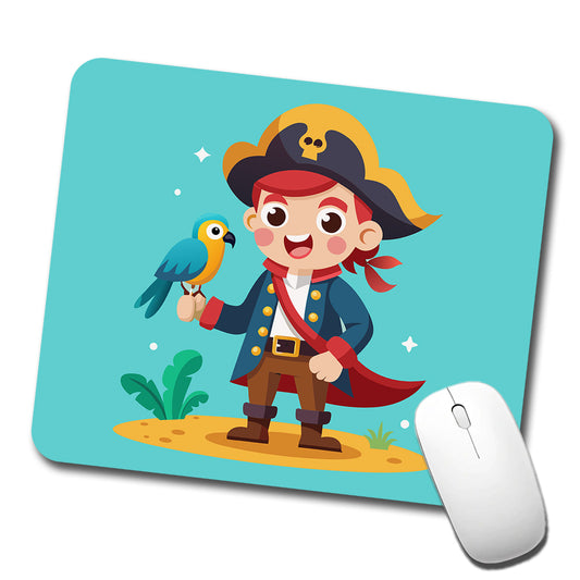 Pirate with Parrot Cute Low Profile Mouse Pad Mat