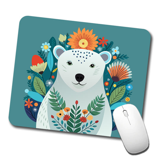 Polar Bear Floral Flowers Low Profile Mouse Pad Mat