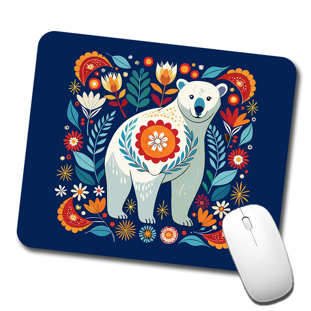 Polar Bear Floral Motif Low Profile Mouse Pad Mat