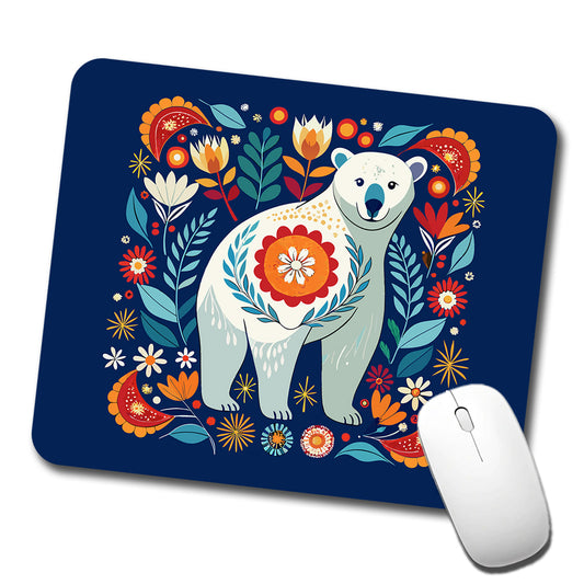 Polar Bear Floral Motif Low Profile Mouse Pad Mat