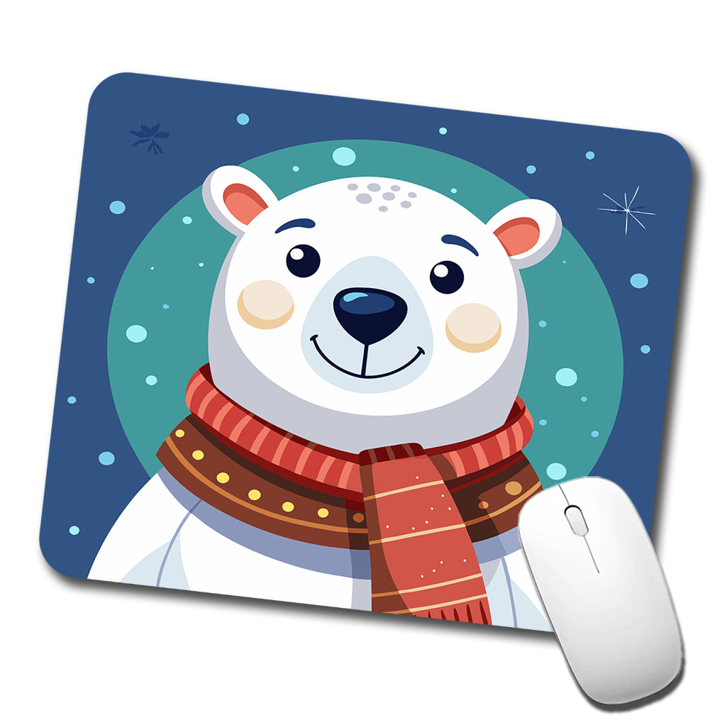 Polar Bear Wearing Winter Scarf Low Profile Mouse Pad Mat