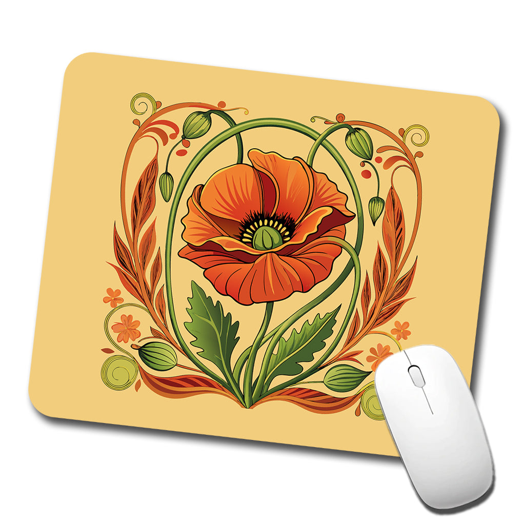 Poppy Poppies Floral Art Nouveau Flowers Elegant Low Profile Mouse Pad Mat