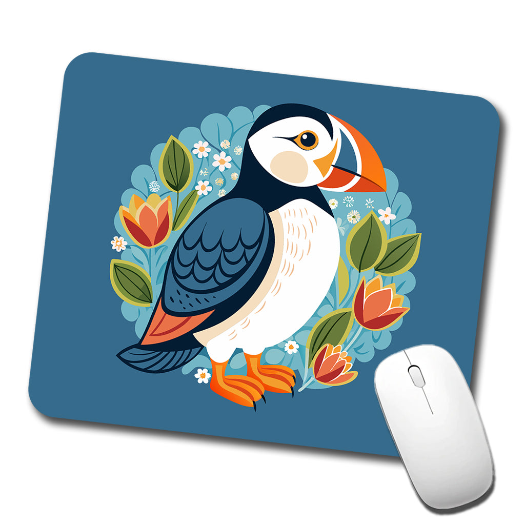 Puffin Bird Floral Flowers Low Profile Mouse Pad Mat