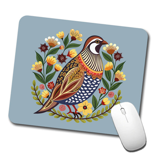 Quail Bird Floral Flowers Low Profile Mouse Pad Mat