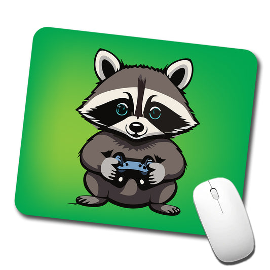 Raccoon Gamer Gaming Playing Game Low Profile Mouse Pad Mat