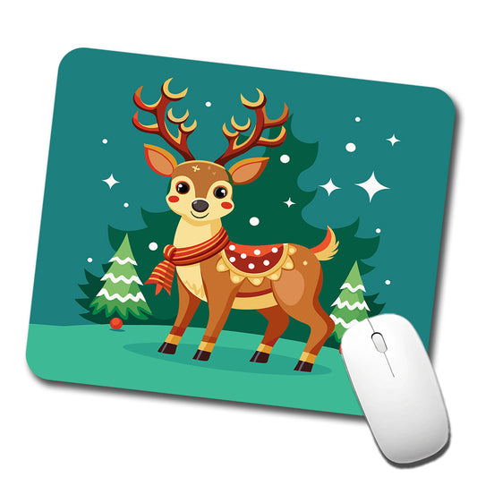 Reindeer Wearing Scarf Christmas Cute Low Profile Mouse Pad Mat
