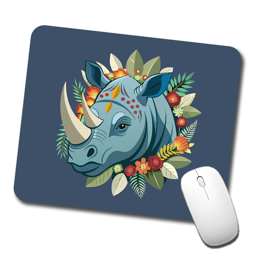 Rhinoceros Head Floral Flowers Low Profile Mouse Pad Mat