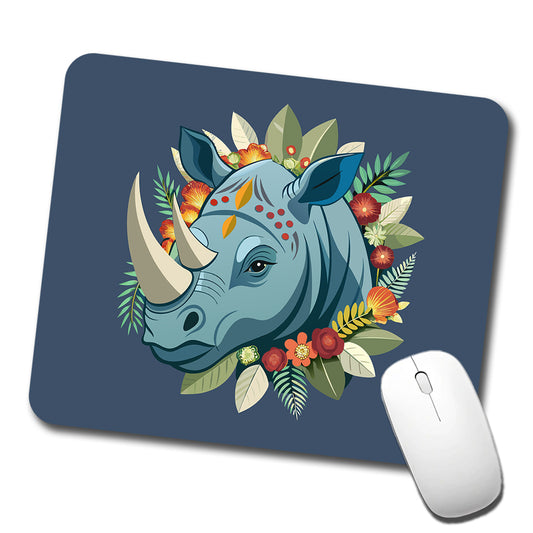 Rhinoceros Head Floral Flowers Low Profile Mouse Pad Mat