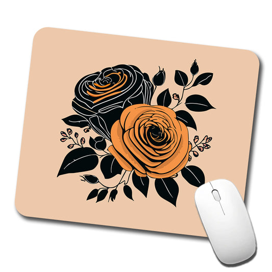 Roses Black Orange Fall Autumn Thanksgiving Halloween Motif Low Profile Mouse Pad Mat