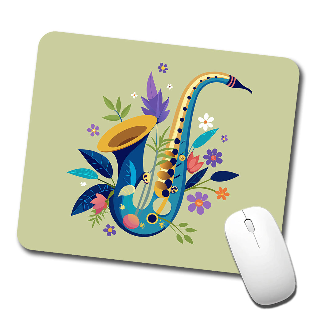 Saxophone Instrument Music Floral Motif Low Profile Mouse Pad Mat