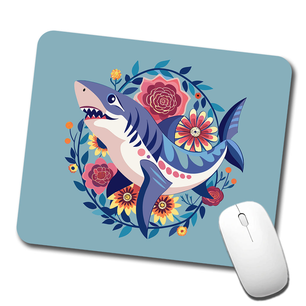 Shark Floral Flowers Low Profile Mouse Pad Mat