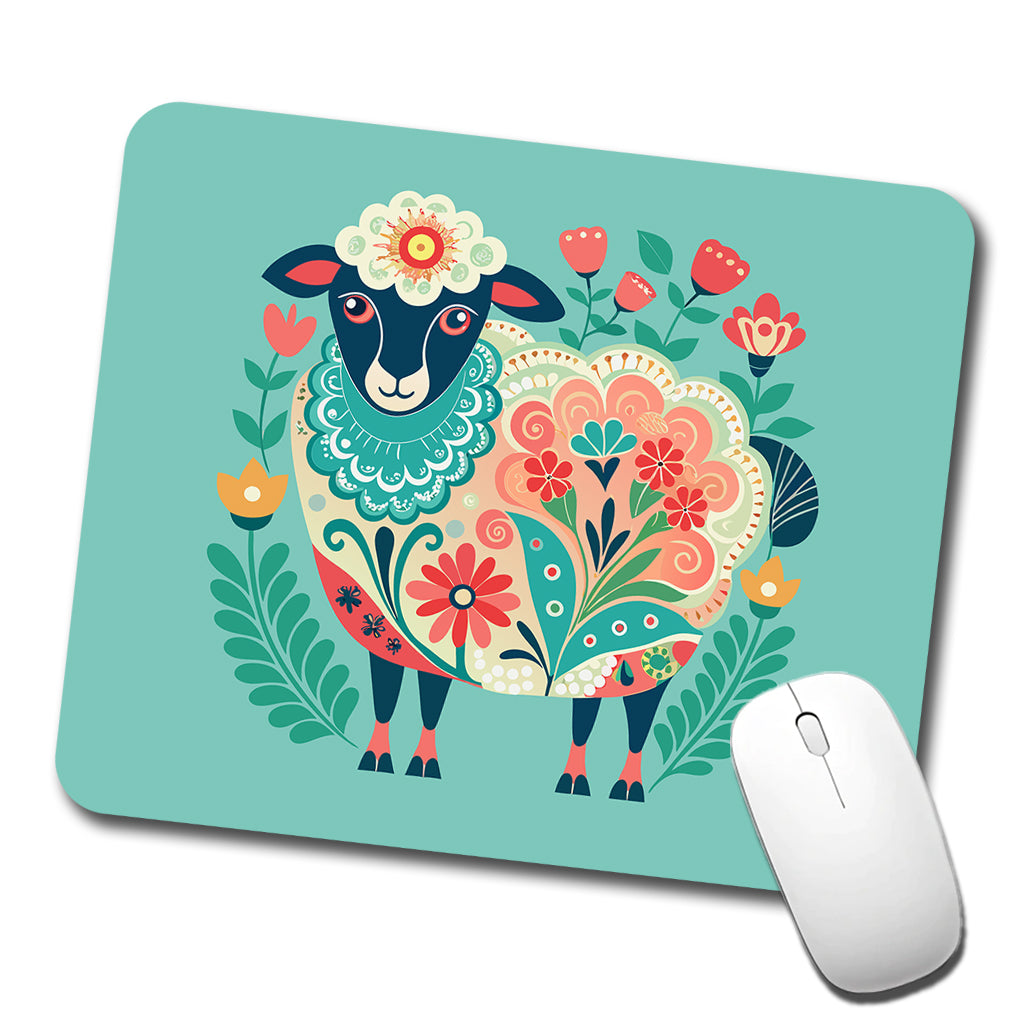 Sheep Floral Flowers Low Profile Mouse Pad Mat