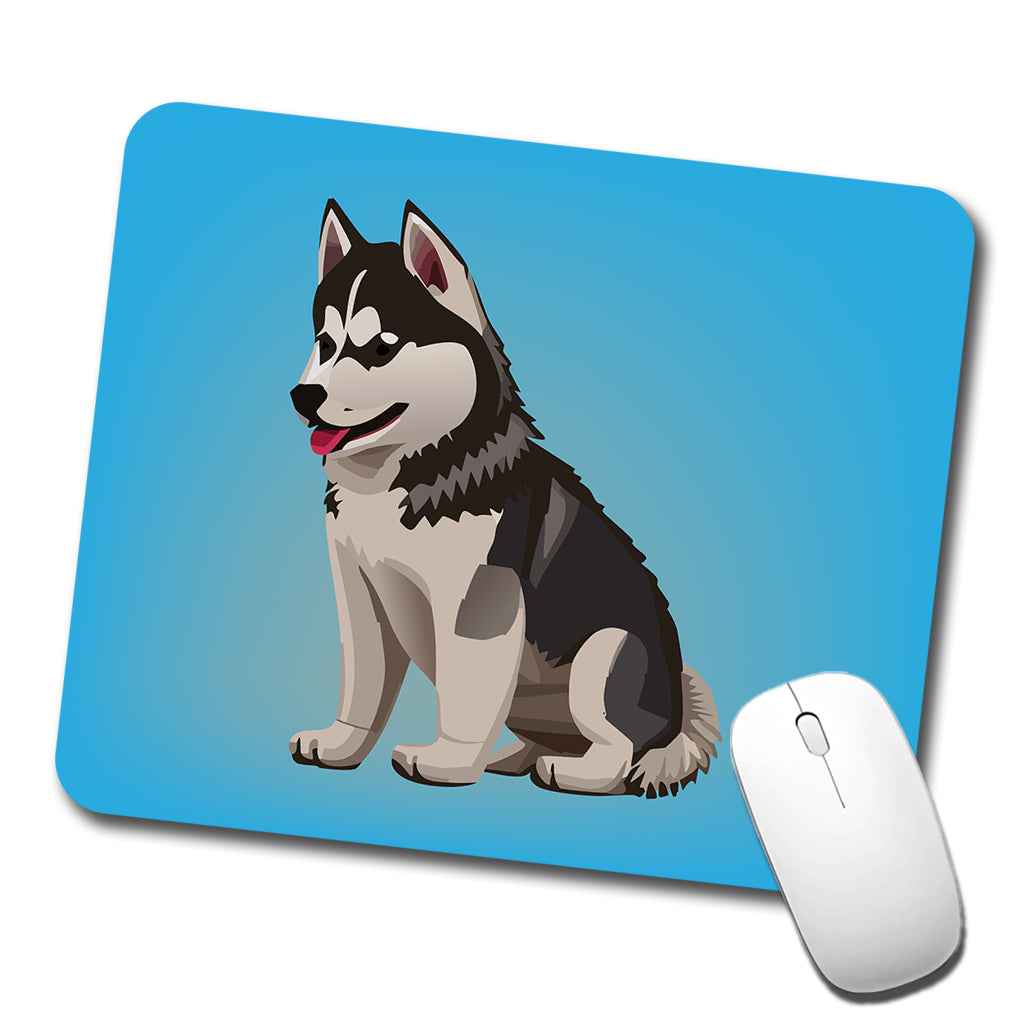 Siberian Husky Dog Sitting Low Profile Mouse Pad Mat