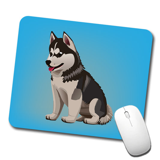 Siberian Husky Dog Sitting Low Profile Mouse Pad Mat