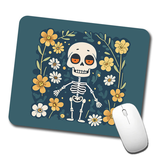Skeleton and Flowers Funny Halloween Low Profile Mouse Pad Mat