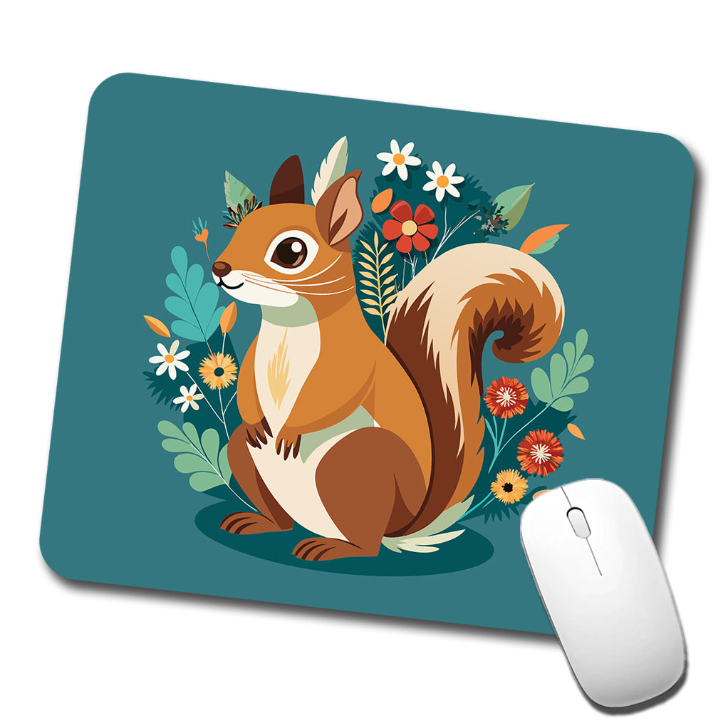 Squirrel Floral Flowers Low Profile Mouse Pad Mat